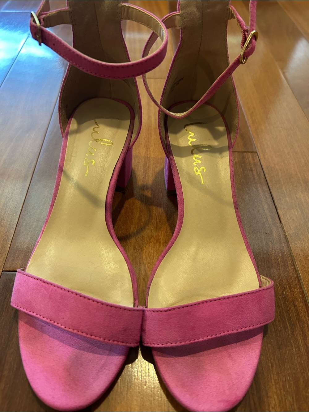 Lulus hot pink suede ankle-strap block heels size 6.5 - Picture 4 of 6